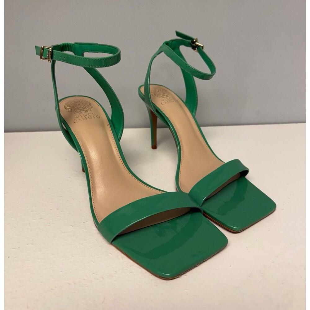 Vince Camuto Green Patent Leather Ankle Strap Square Toe Stiletto Heels Size 11